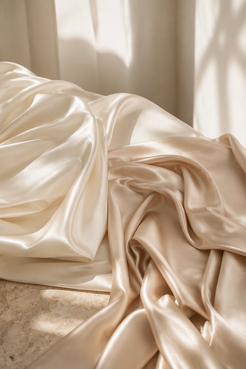 Flowing ivory silk fabric catching soft window light